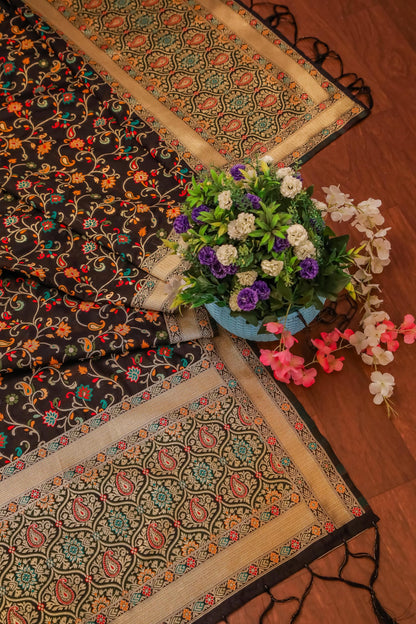 Black Banarasi Silk Dupatta with Meena work