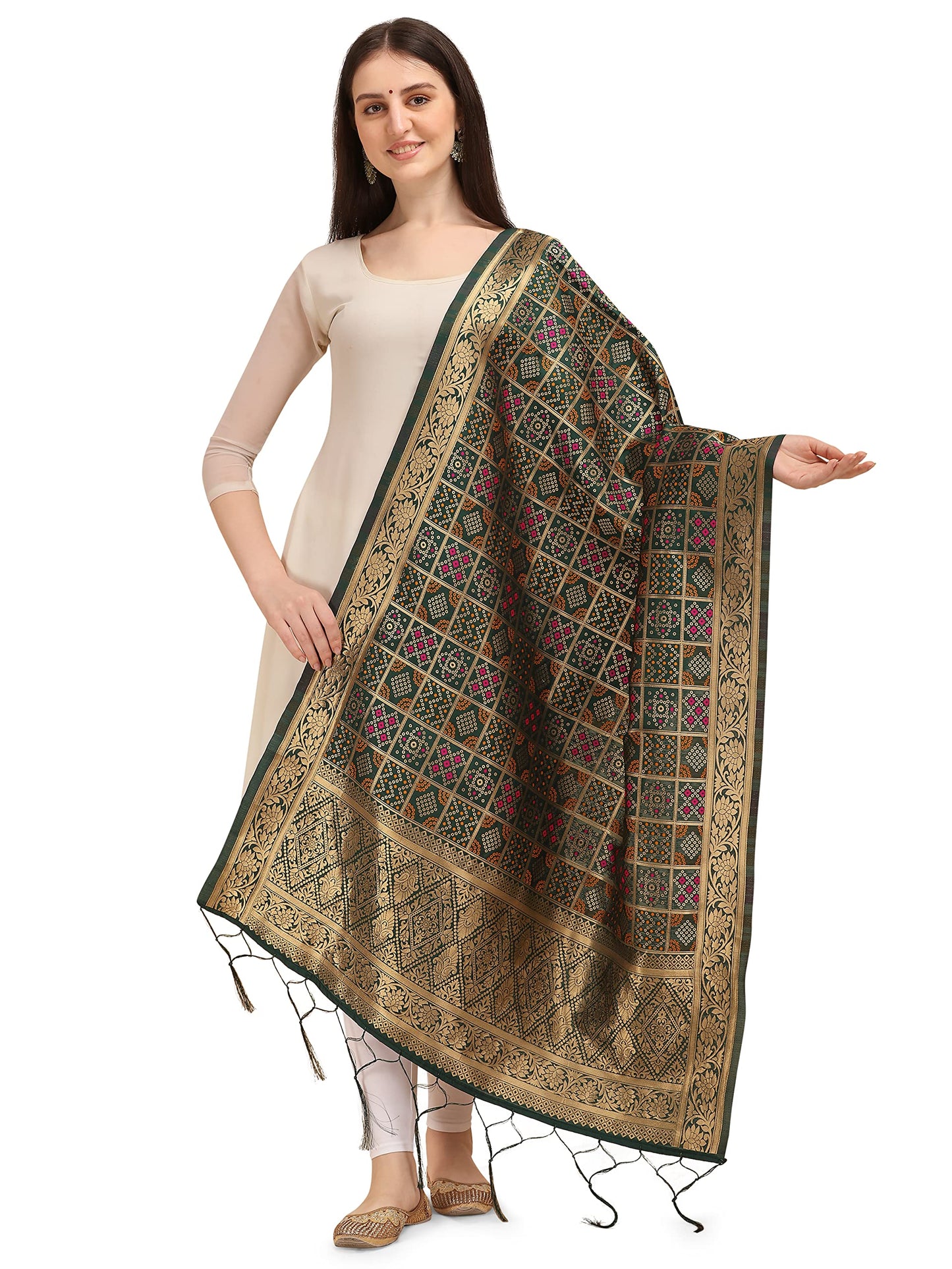 Deep Grey Banarasi Art Silk Dupatta with Multicolor Zari Weave