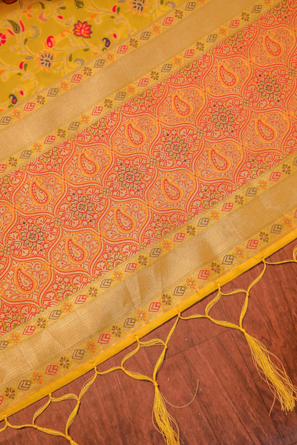Ladu peela Banarasi Silk Dupatta with Meena work