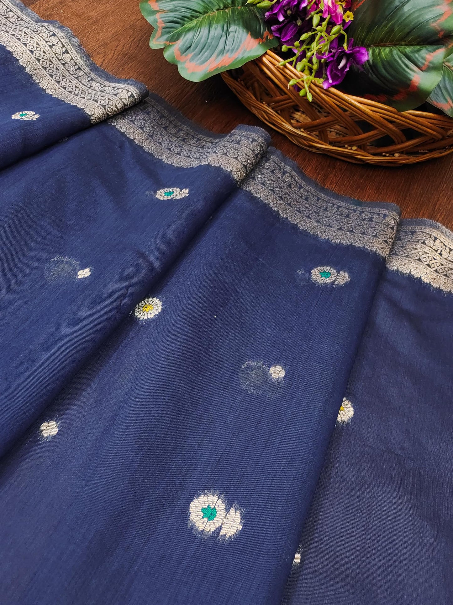 Navy Jacquard Suit Set with Zari Detailing – Luxe Woven Elegance