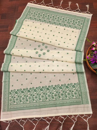 Elegant Cream & Green Silk Cotton Unstitched Suit Set