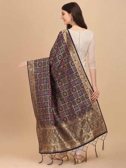Royal Blue Banarasi Art Silk Dupatta with Multicolor Zari Weave