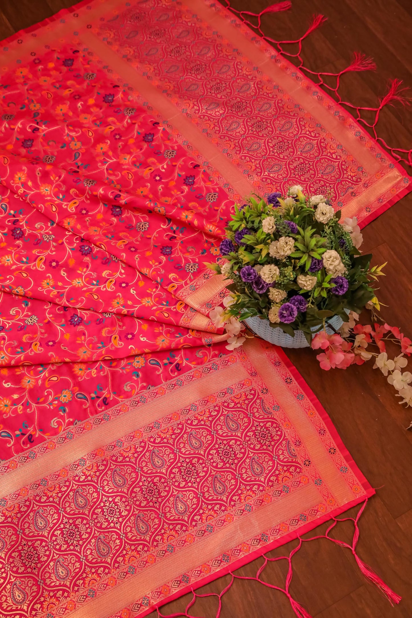 Rani Banarasi Silk Dupatta with Meena work