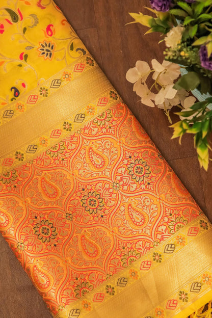 Ladu peela Banarasi Silk Dupatta with Meena work
