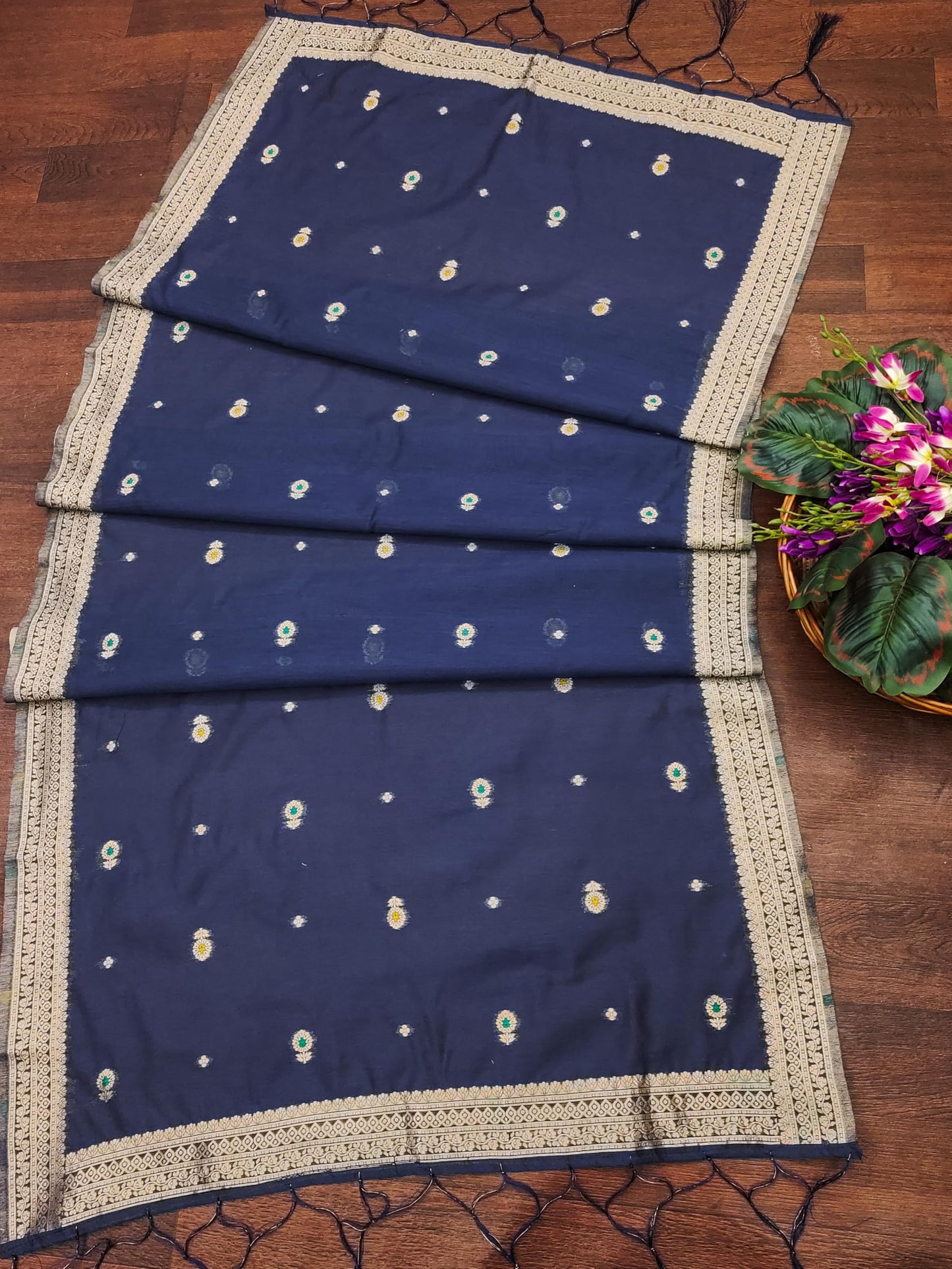 Navy Jacquard Suit Set with Zari Detailing – Luxe Woven Elegance
