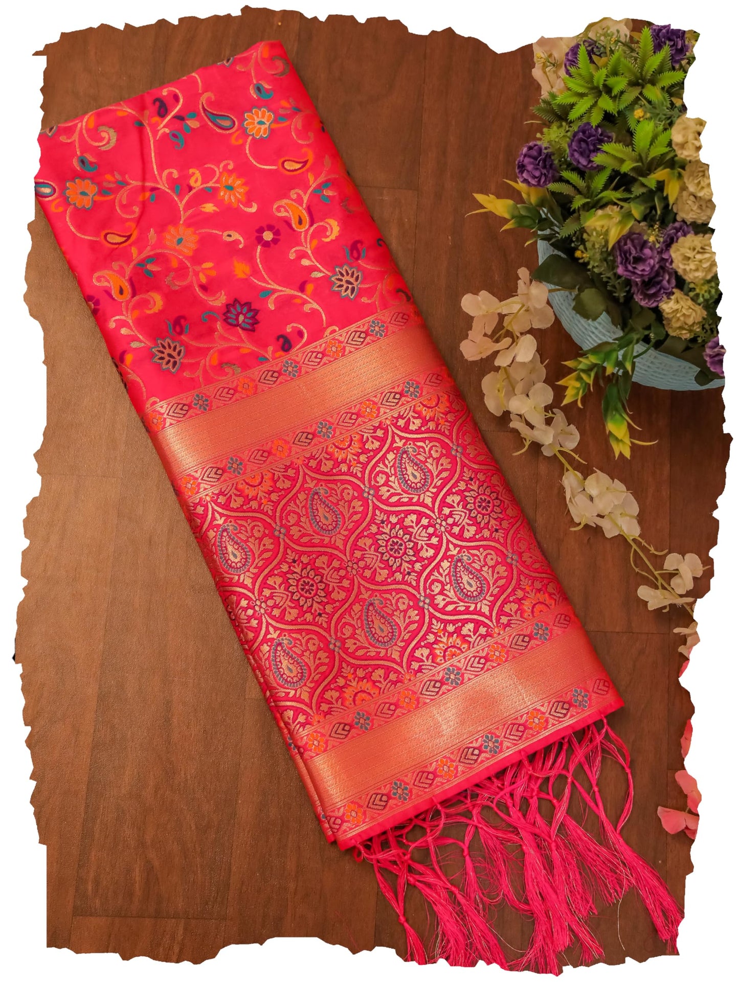 Rani Banarasi Silk Dupatta with Meena work