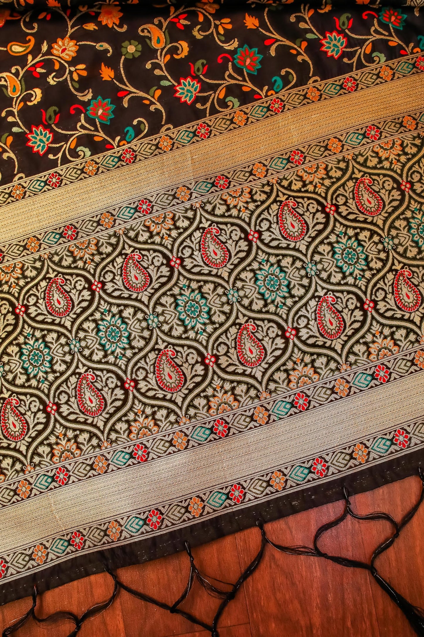 Black Banarasi Silk Dupatta with Meena work