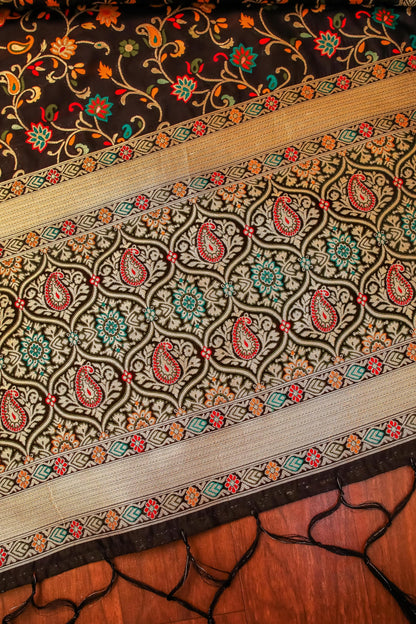 Black Banarasi Silk Dupatta with Meena work