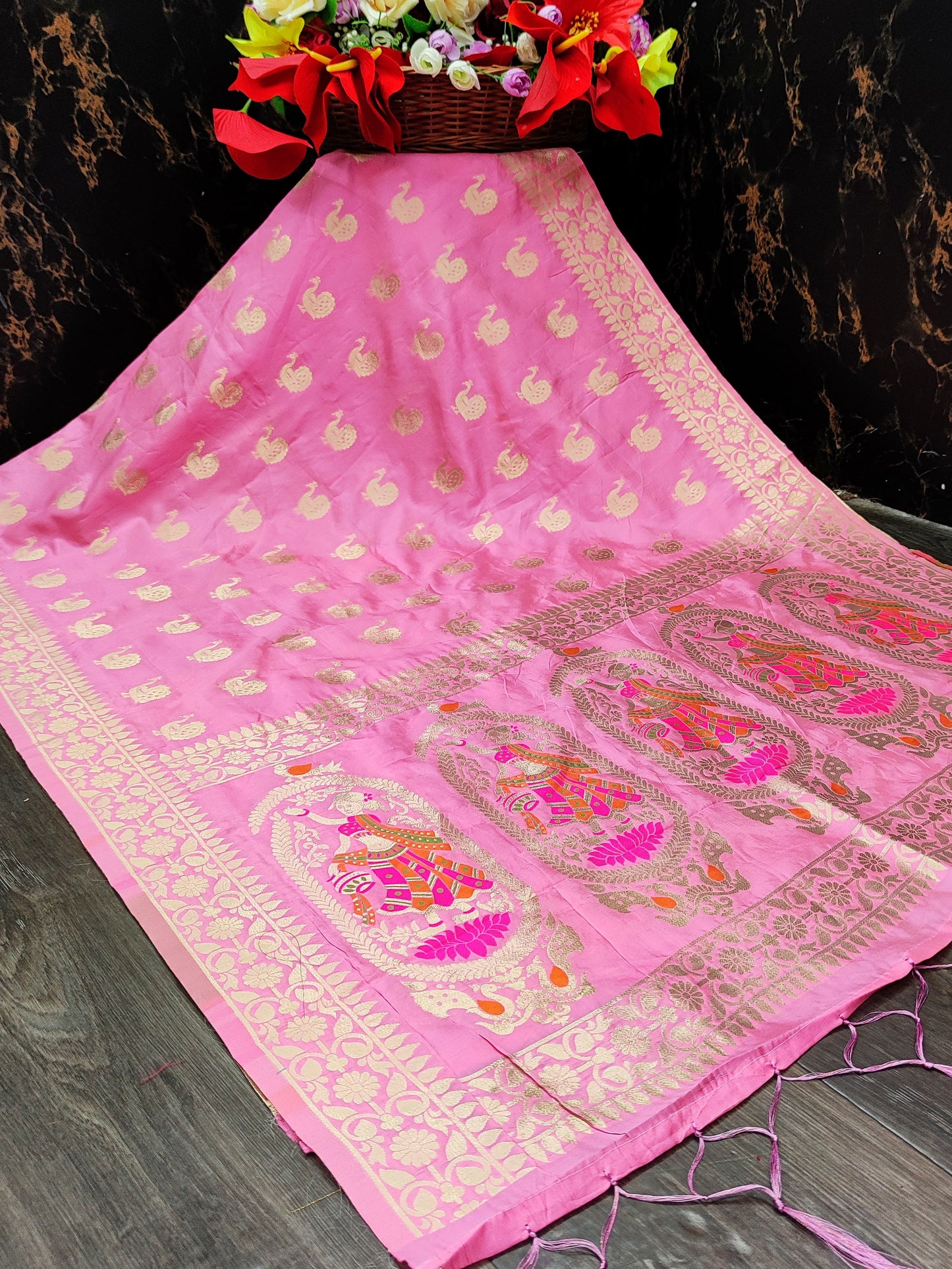 Banarasi Silk Dupatta with Intricate Zari Motifs