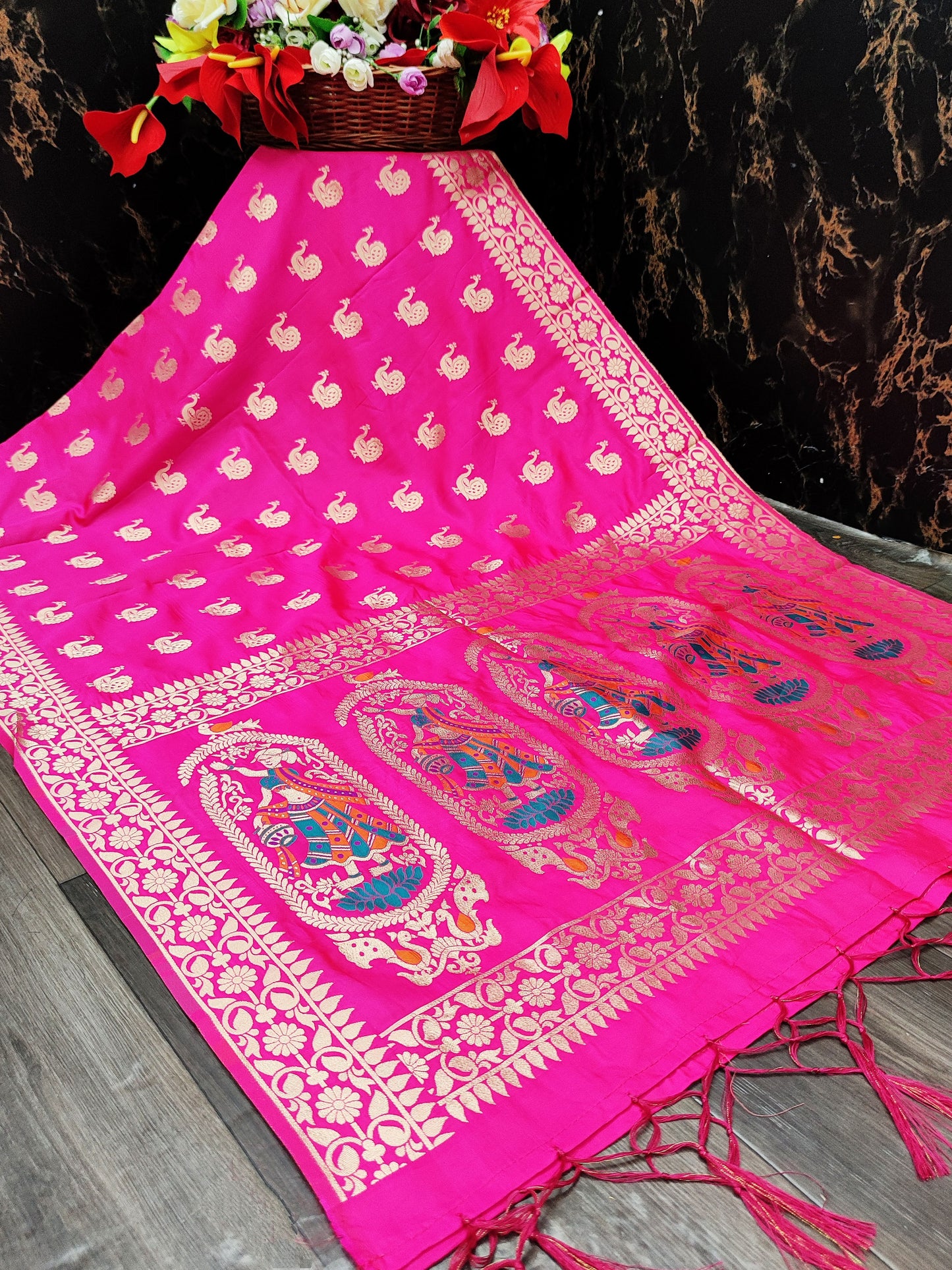 Banarasi Silk Dupatta with Intricate Zari Motifs